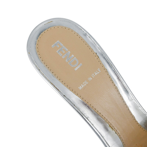 Fendi Silver Metallic Woven Leather Mules Size 37 - Picture 8 of 16